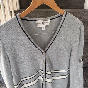 St. John Gray Cardigan Sweater with Black Trim